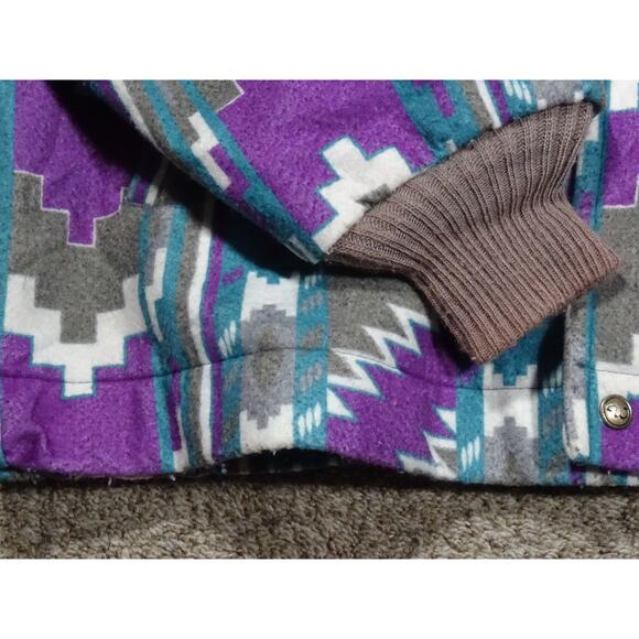 Vintage 90s Walls Mountain Tribal Aztec Pattern Fleece Jacket XL XXL Purple Gray - Picture 3 of 10